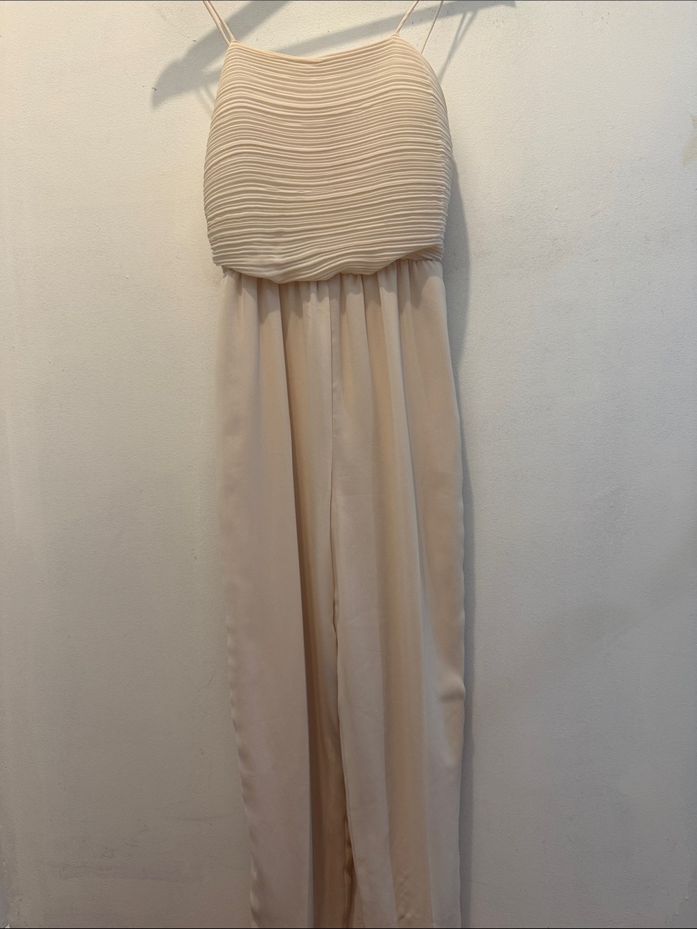 Spaghetti Strap Pleated Bodice Wide-Leg Jumpsuit — Cream